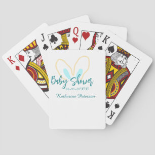 Blue yellow baby shower name date animal ear cute playing cards