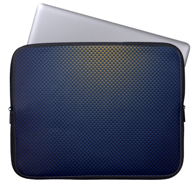 Blue yellow black carbon fibre patterned laptop sleeve (Front)
