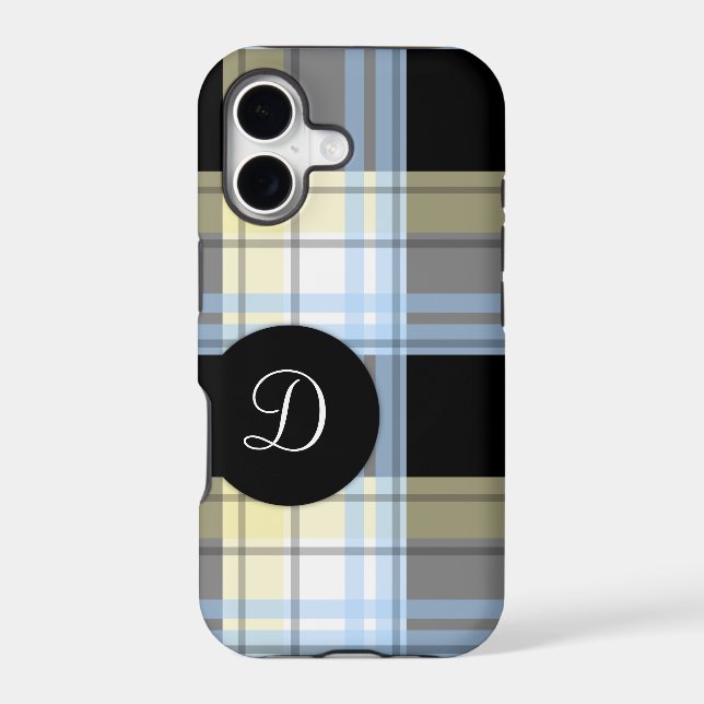 Blue Yellow Black Plaid Monogram iPhone 5 Case (Back)