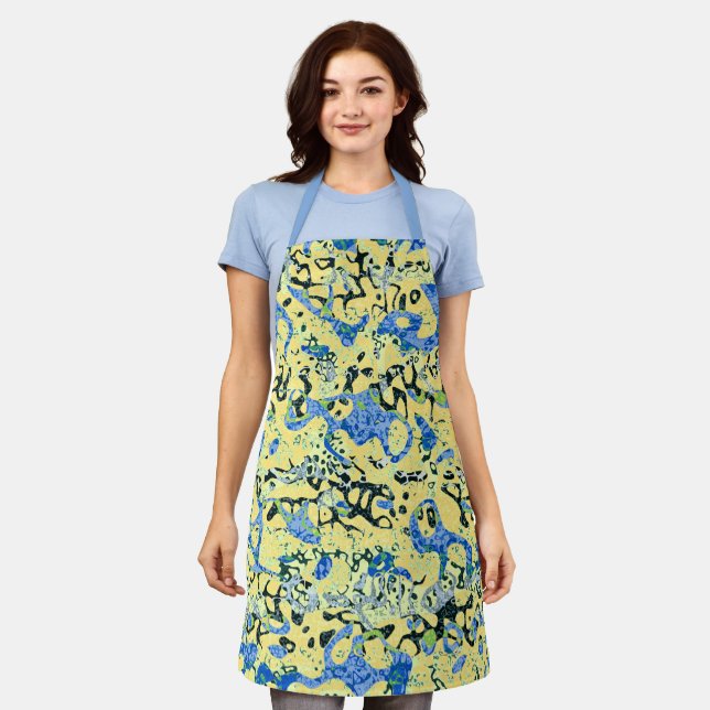 Blue Yellow Black Spotted Graphic Abstraction Apron (Worn)