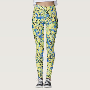 Blue Yellow Black Spotted Graphic Abstraction Leggings