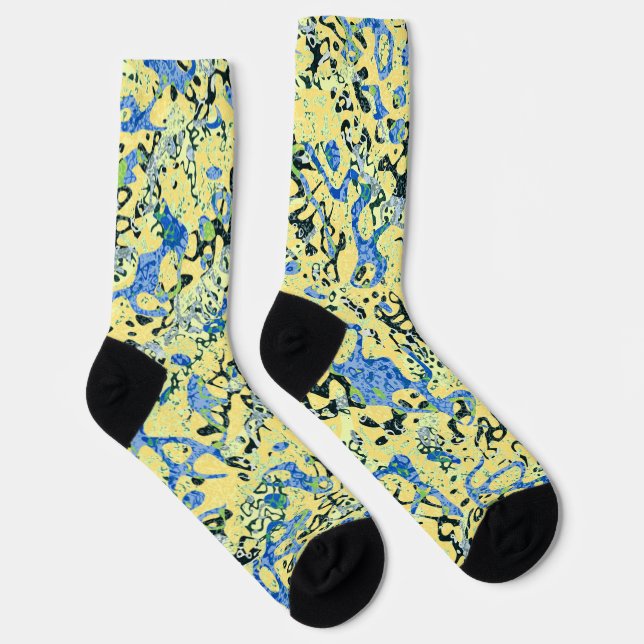Blue Yellow Black Spotted Graphic Abstraction Socks (Right)