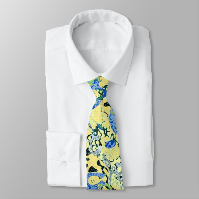 Blue Yellow Black Spotted Graphic Abstraction Tie (Tied)