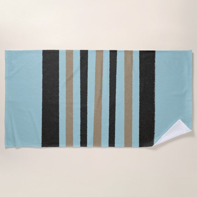 Blue Yellow Black Stripes Beach Towel (Front)