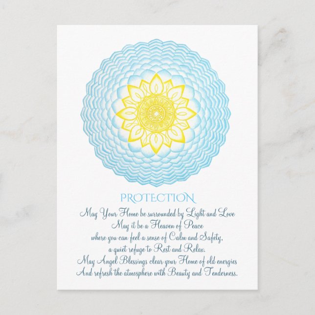 Blue Yellow Blessings Mandala Inspirational Postcard (Front)