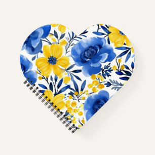 Blue & Yellow Blossom Heart Notebook