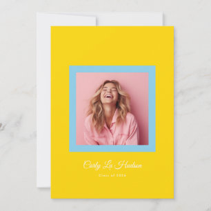 Blue Yellow Bold Minimal High School Photo Grad Announcement