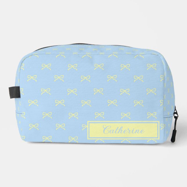 Blue & Yellow Bow Pattern Coquette Cosmetic  Dopp Kit (Front)