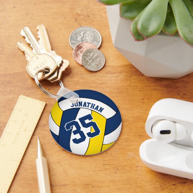 blue yellow boys jersey number volleyball key ring (Desk)