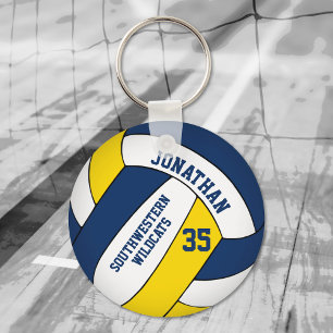 blue yellow boys' team name volleyball key ring