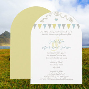 Blue & Yellow Bunting Pennant Wedding Invitations