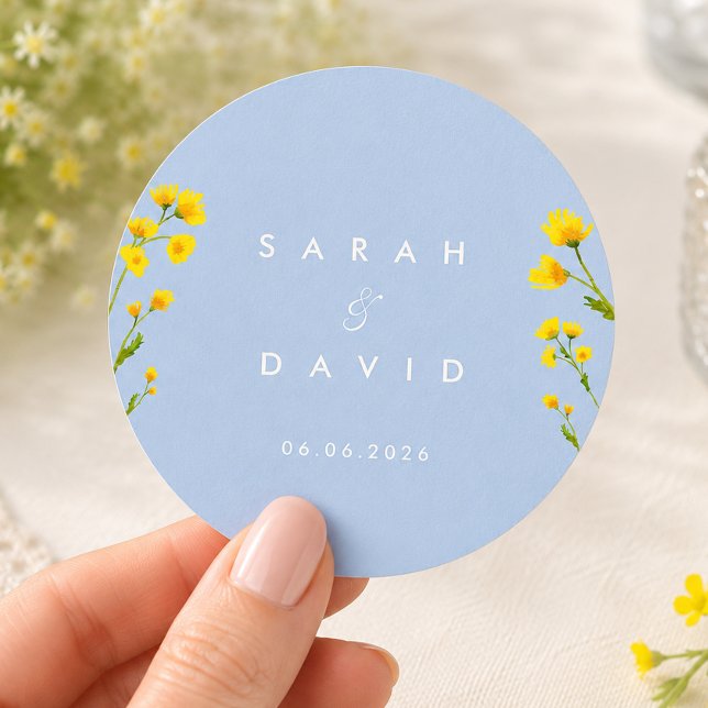 Blue & Yellow buttercup Classic Round Sticker (Creator Uploaded)
