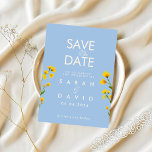 Blue & Yellow buttercup save the date   Invitation<br><div class="desc">Celebrate your love with this soft and romantic blue and yellow wildflower wedding invitation. Featuring delicate buttercup florals against a dusty blue background, this design blends rustic charm with timeless elegance. Perfect for spring and summer weddings, garden ceremonies, countryside venues, and cottagecore-inspired celebrations. The airy layout and hand-painted floral accents...</div>