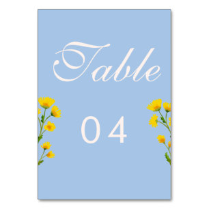 Blue & Yellow buttercup Wedding table numbers