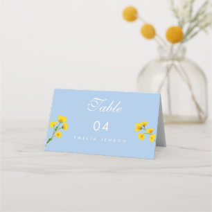 Blue & Yellow buttercup Wedding table numbers Place Card