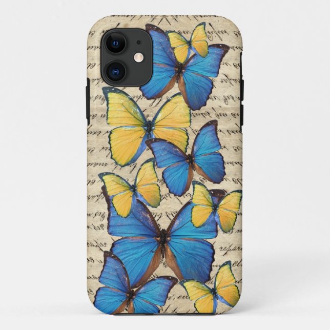 Blue & yellow butterrflies Case-Mate iPhone case (Back)