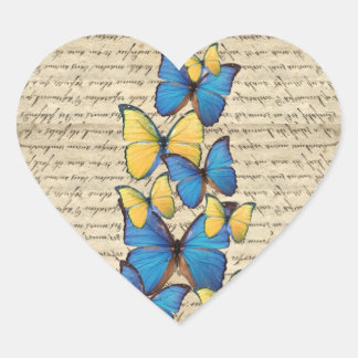 Blue & yellow butterrflies heart sticker
