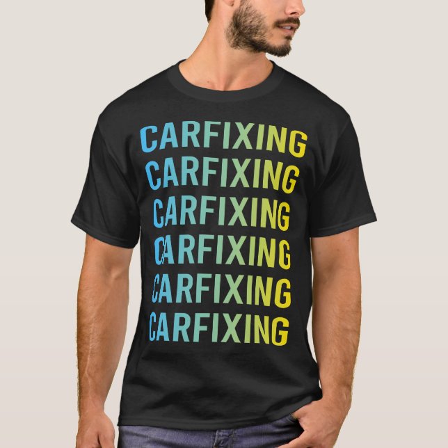 Blue Yellow Car Fixing T-Shirt (Front)