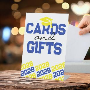 Blue & Yellow Cards & Gifts Graduation Table Pedestal Sign