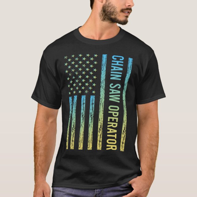 Blue Yellow Chain Saw Operator T-Shirt (Front)