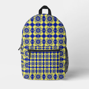 Blue Yellow Checker Argyle Pattern Printed Backpack