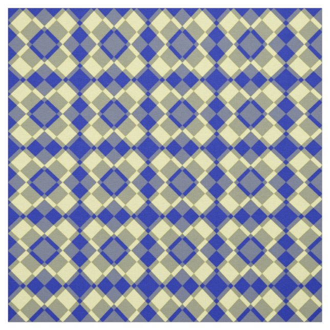 Blue Yellow Chequered Argyle Pattern Fabric (Swatch)