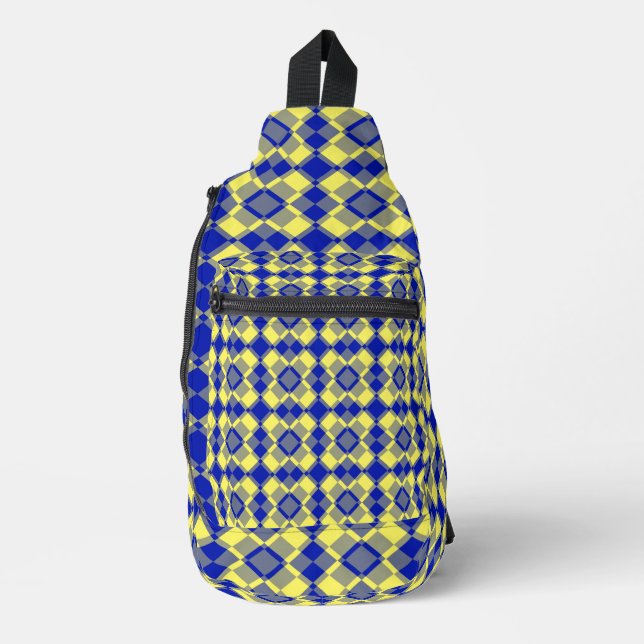 Blue Yellow Chequered Argyle Pattern Sling Bag (Front)