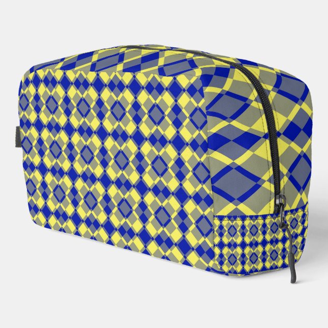Blue Yellow Chequered Argyle Pattern Toiletry Bag (Right Corner)