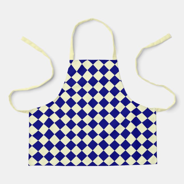 Blue Yellow Chequered Diamond Pattern Apron (Front)