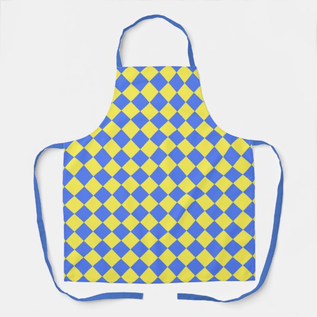 Blue Yellow Chequered Diamond Pattern Apron (Front)