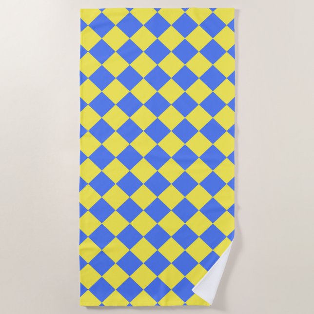 Blue Yellow Chequered Diamond Pattern  Beach Towel (Front)