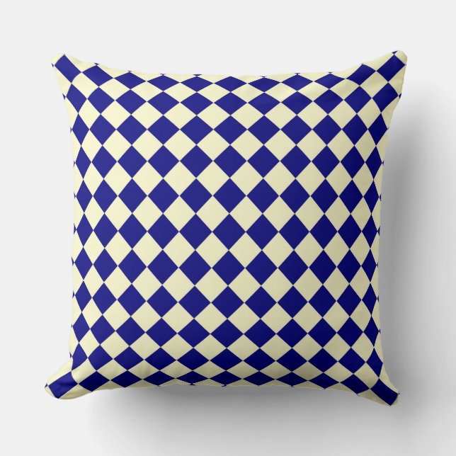 Blue Yellow Chequered Diamond Pattern  Cushion (Front)