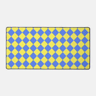 Blue Yellow Chequered Diamond Pattern Desk Mat