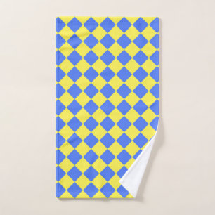 Blue Yellow Chequered Diamond Pattern Hand Towel