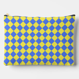 Blue Yellow Chequered Diamond Pattern Large Accessory Pouch
