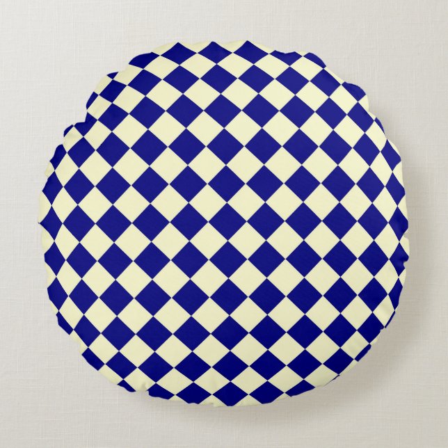 Blue Yellow Chequered Diamond Pattern  Round Cushion (Front)