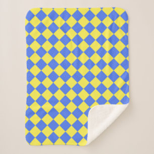 Blue Yellow Chequered Diamond Pattern  Sherpa Blanket