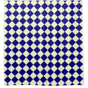 Blue Yellow Chequered Diamond Pattern Shower Curtain