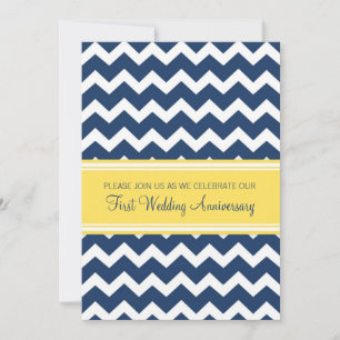 Blue Yellow Chevron 1st Anniversary Invitation