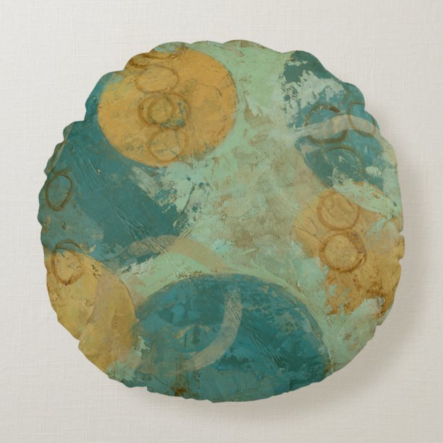 Blue & Yellow Circles Round Cushion (Front)