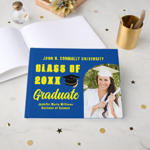 Blue Yellow Class of 2025 Photo Custom Graduation Guest Book