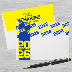 Blue & Yellow Class of + Return Address Graduation Envelope