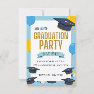 Blue Yellow Colourful Graduation Party Invitation