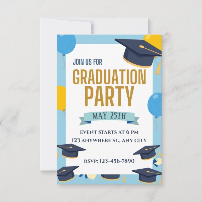 Blue Yellow Colourful Graduation Party Invitation (Front)