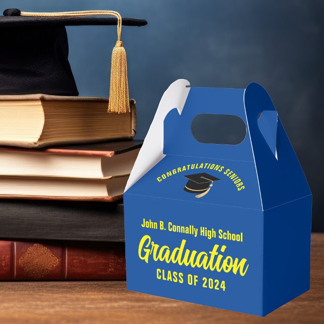 Blue Yellow  Congratulations Graduation Party Favour Box (Creator Uploaded)