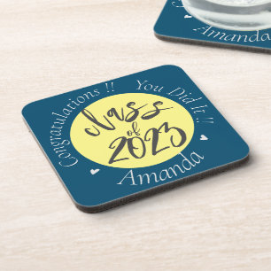 Blue Yellow Congratulations You Did It Graduation Coaster