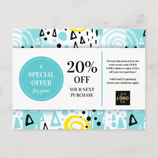 Blue Yellow Coupon Discount Card Abstract Patterns (Front)