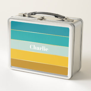 Blue Yellow Custom Summer Color Block Stripes Metal Lunch Box
