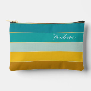 blue yellow Custom Summer Colour Block Stripes Accessory Pouch