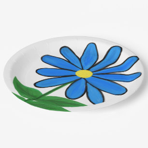 Blue Yellow Daisy Flower Paper Plate
